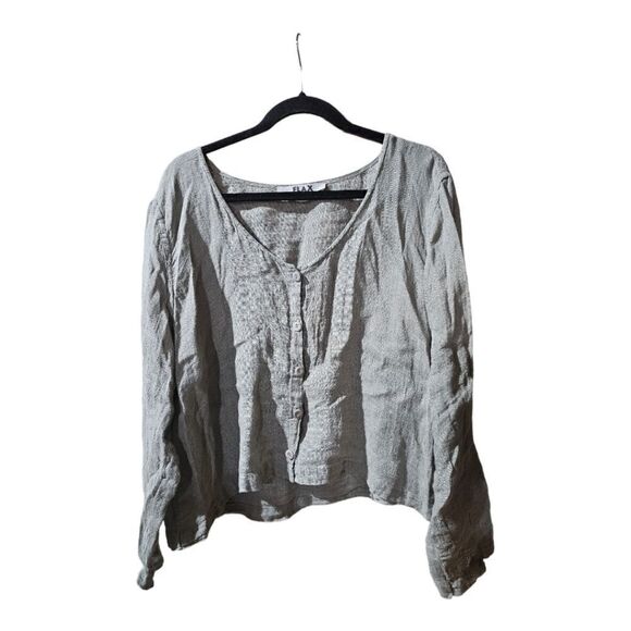 FLAX Button Down Long Sleeve Cropped Top Blouse - Size XL - Picture 1 of 6